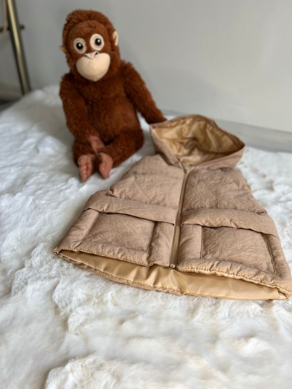 Taba Renk Kapşonlu Yelek 